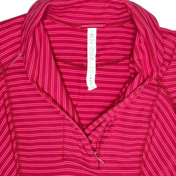Lululemon Think Fast Pullover in Stripe Deepest Cranberry Size 8 - Picture 7 of 12